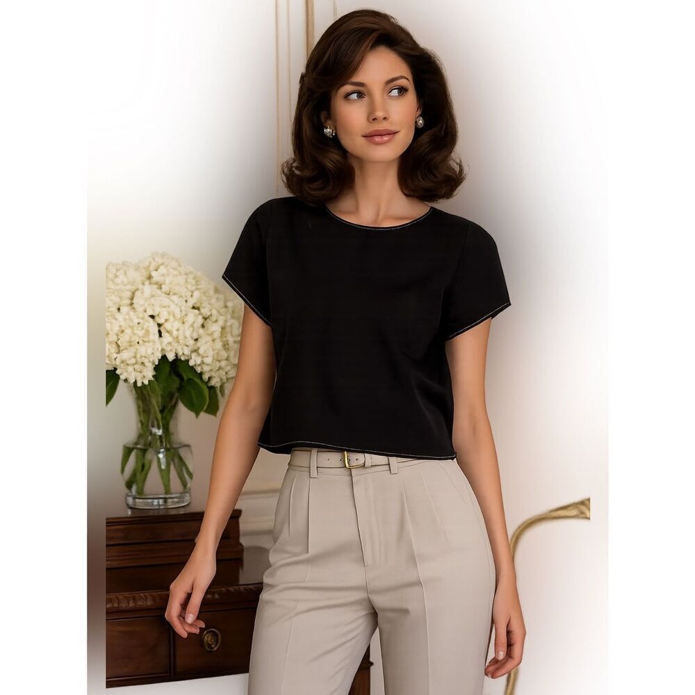 H&M Black Satin Short Sleeve Top